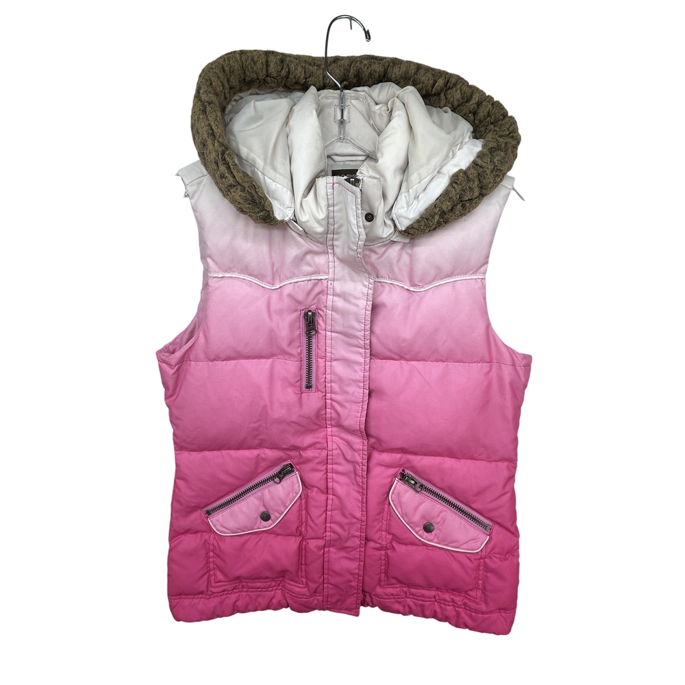 Roper Vest Womens Medium Pink Ombre Puffer Hooded Faux Fur Western Style